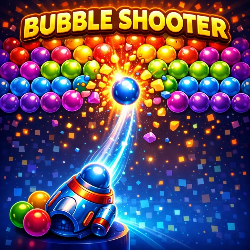 Bubble Shooter en ligne : grille de bulles colorées et canon prêt à tirer