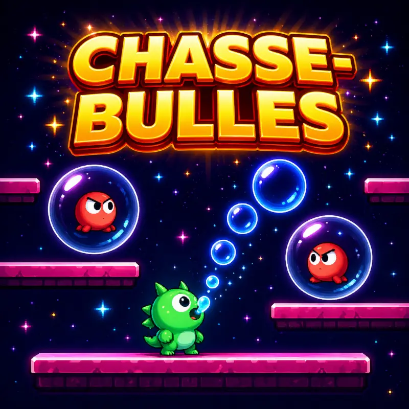 Chasse-Bulles en ligne : petit dragon vert lançant des bulles dans un décor rétro