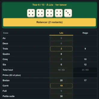 Yam's en ligne, jeu gratuit