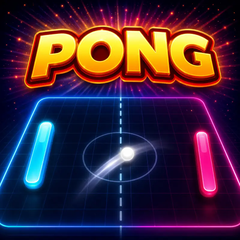 Pong en ligne : raquettes néon et balle sur terrain rétro-futuriste